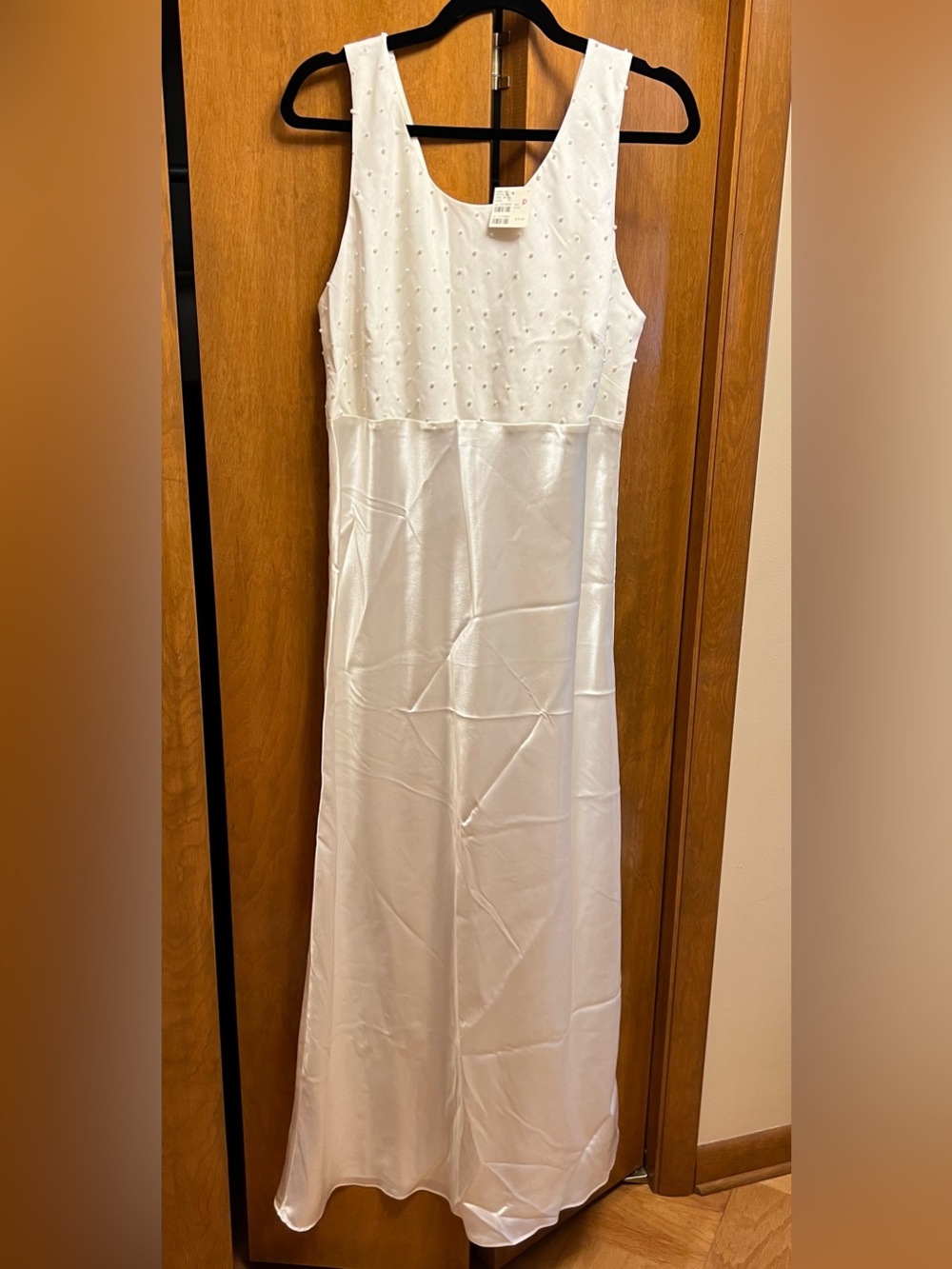 Vintage Victoria’s Secret Ivory Satin Pearl Beaded Full Length Bridal Nightgown